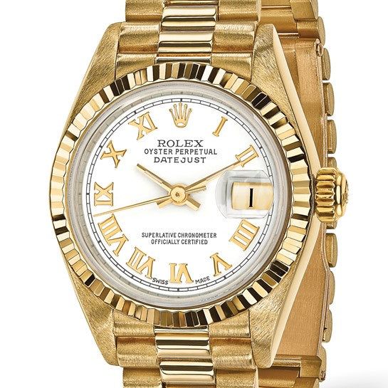 Swiss Crown™ USA Pre-owned Rolex-Independently Certified 18k 26mm Case Presidential White Dial Watch