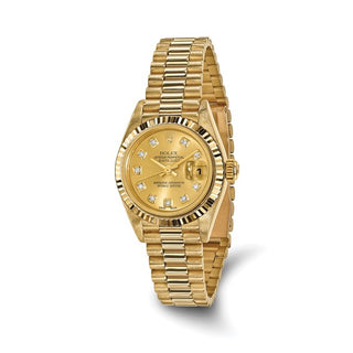 Swiss Crown™ USA Pre-owned Rolex-Independently Certified 18k 26mm Case Presidential Champagne Diamond Dial Watch