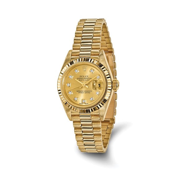 Swiss Crown™ USA Pre-owned Rolex-Independently Certified 18k 26mm Case Presidential Champagne Diamond Dial Watch