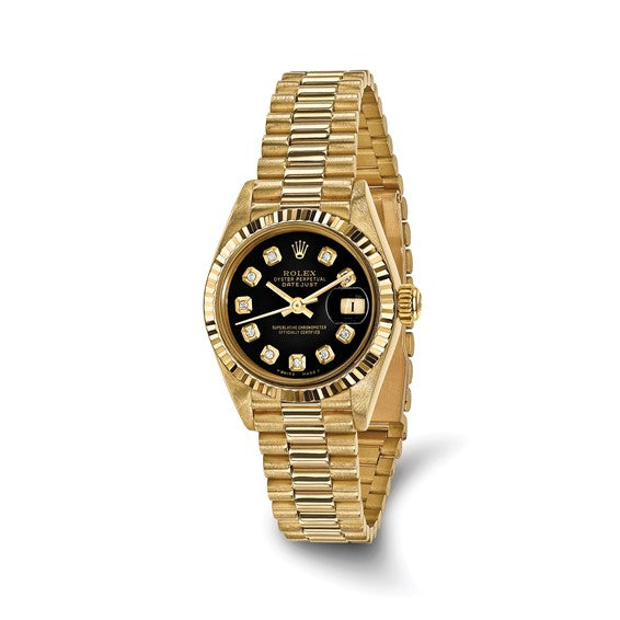 Swiss Crown™ USA Pre-owned Rolex-Independently Certified 18k 26mm Case Presidential Black Diamond Dial Watch