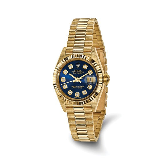 Swiss Crown™ USA Pre-owned Rolex-Independently Certified 18k 26mm Case Presidential Blue Diamond Dial Watch