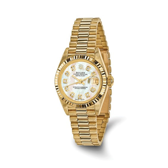 Swiss Crown™ USA Pre-owned Rolex-Independently Certified 18k 26mm Case Presidential Mother of Pearl Diamond Dial Watch