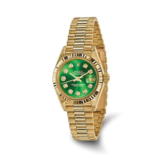 Swiss Crown™ USA Pre-owned Rolex-Independently Certified 18k 26mm Case Presidential Green Diamond Dial Watch