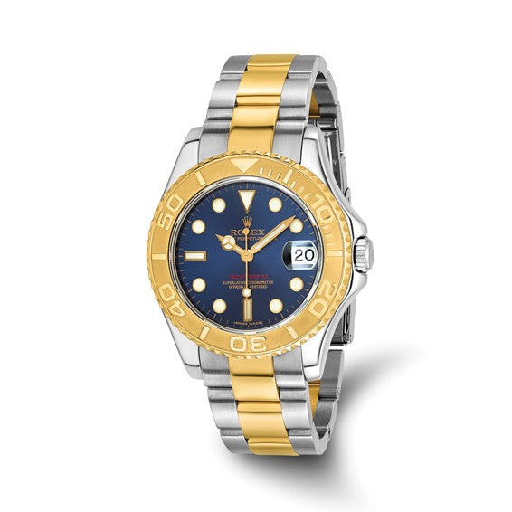 Swiss Crown™ USA Pre-owned Rolex-Independently Certified LADIES TT MID-SIZED YACHTMASTER with BLUE DIAL