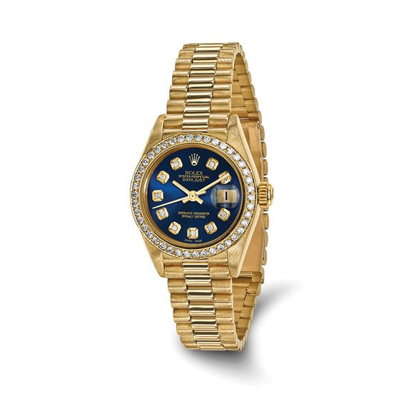 Swiss Crown™ USA Pre-owned Rolex-Independently Certified 18k 26mm Case Presidential Blue Diamond Dial and Bezel Watch