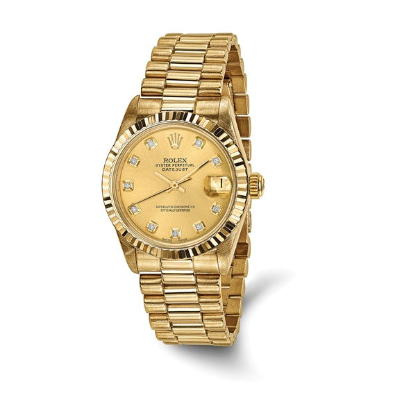 Swiss Crown™ Reloj presidencial de 18k con caja de 31 mm y certificado independiente Rolex de segunda mano en EE. UU. con esfera de diamantes color champán 