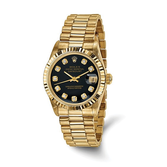 Swiss Crown™ USA Pre-owned Rolex-Independently Certified 18k 31mm Case Presidential Black Diamond Dial Watch