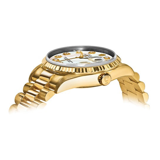 Reloj de segunda mano con esfera de diamantes y nácar presidencial de 18 quilates y 31 mm con certificación independiente de Rolex 