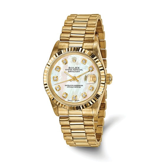 Rolex Pre-owned Rolex-Independently Certified 18k 31mm Case Presidential Mother of Pearl Diamond Dial Watch