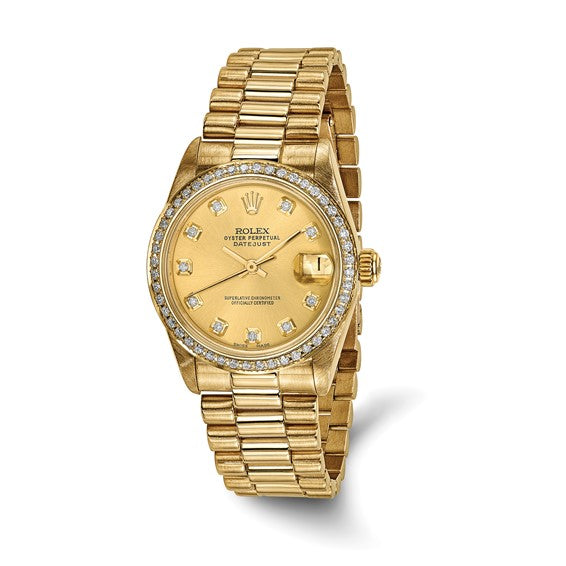 Swiss Crown™ USA Pre-owned Rolex-Independently Certified 18k 31mm Case Presidential Champagne Diamond Dial and Bezel Watch