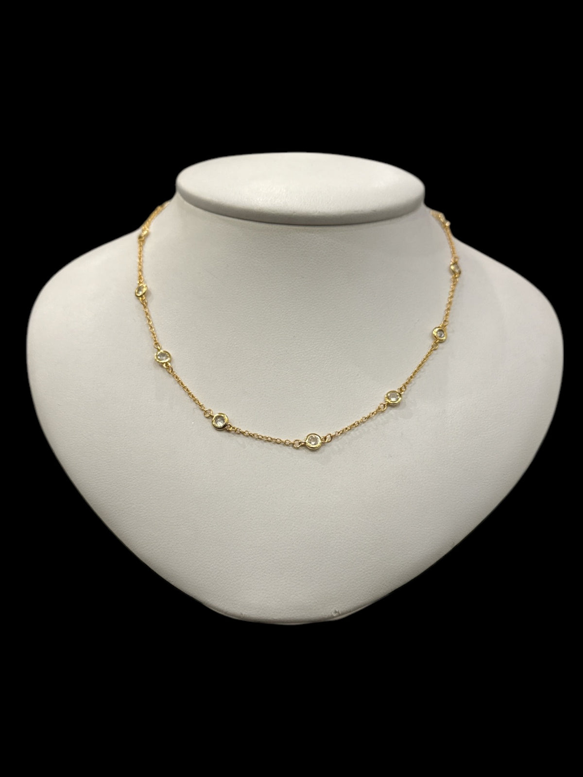 925 Gold Plated Sterling Silver 16-18&quot; Cubic Zirconia Chain