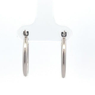 10K White Gold 2mm Tube  Hoop Earrings Medium