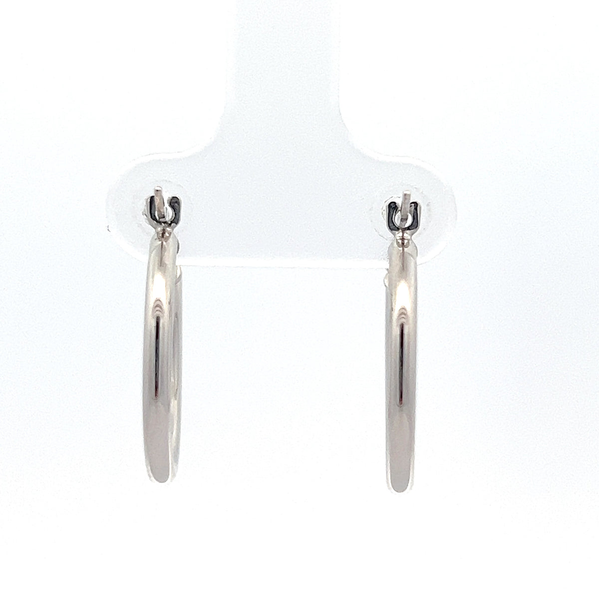 10K White Gold 2mm Tube  Hoop Earrings Medium