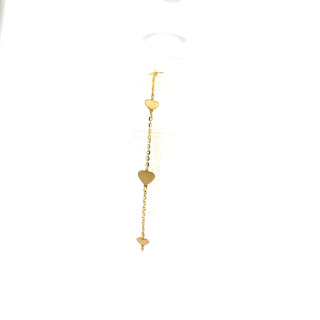 10K Yellow Gold Heart Adjustable Bracelet 6.5-7.5"