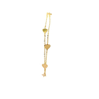 10K Yellow Gold Heart Adjustable Bracelet 6.5-7.5"