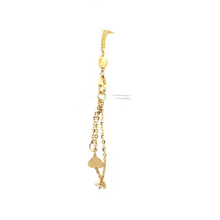 10K Yellow Gold Heart Adjustable Bracelet 6.5-7.5"