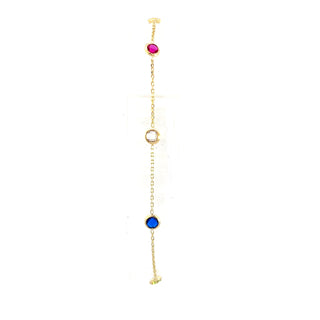 10K Yellow Gold Multicolor Round stones Bracelet 7.5"