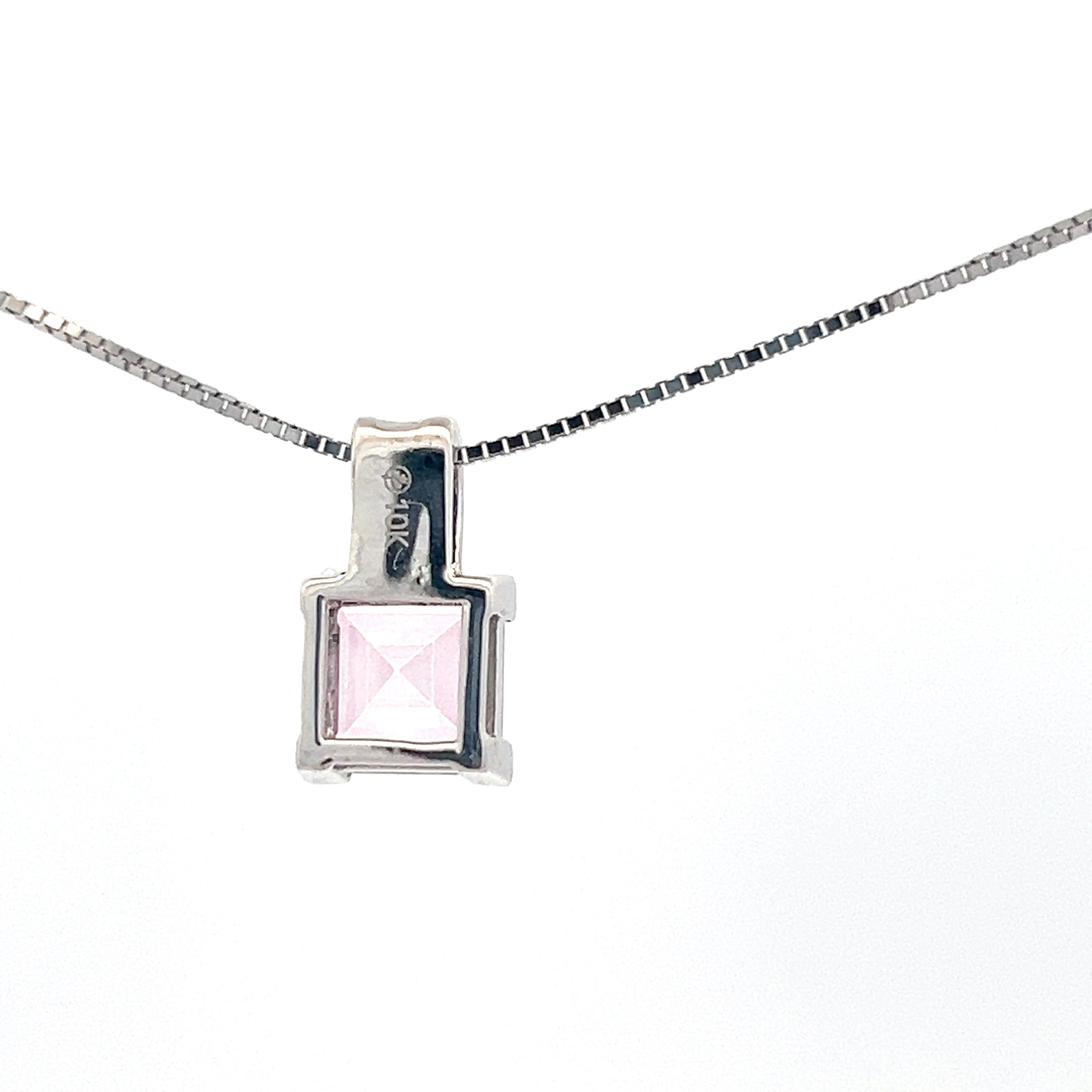 10K White Gold Pink Topaz and Diamond Necklace 18" - White gold