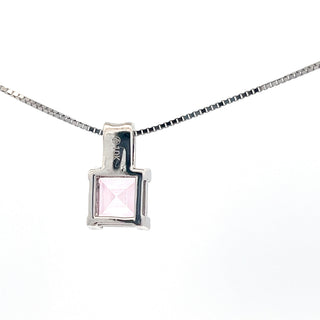10K White Gold Pink Topaz and Diamond Necklace 18"