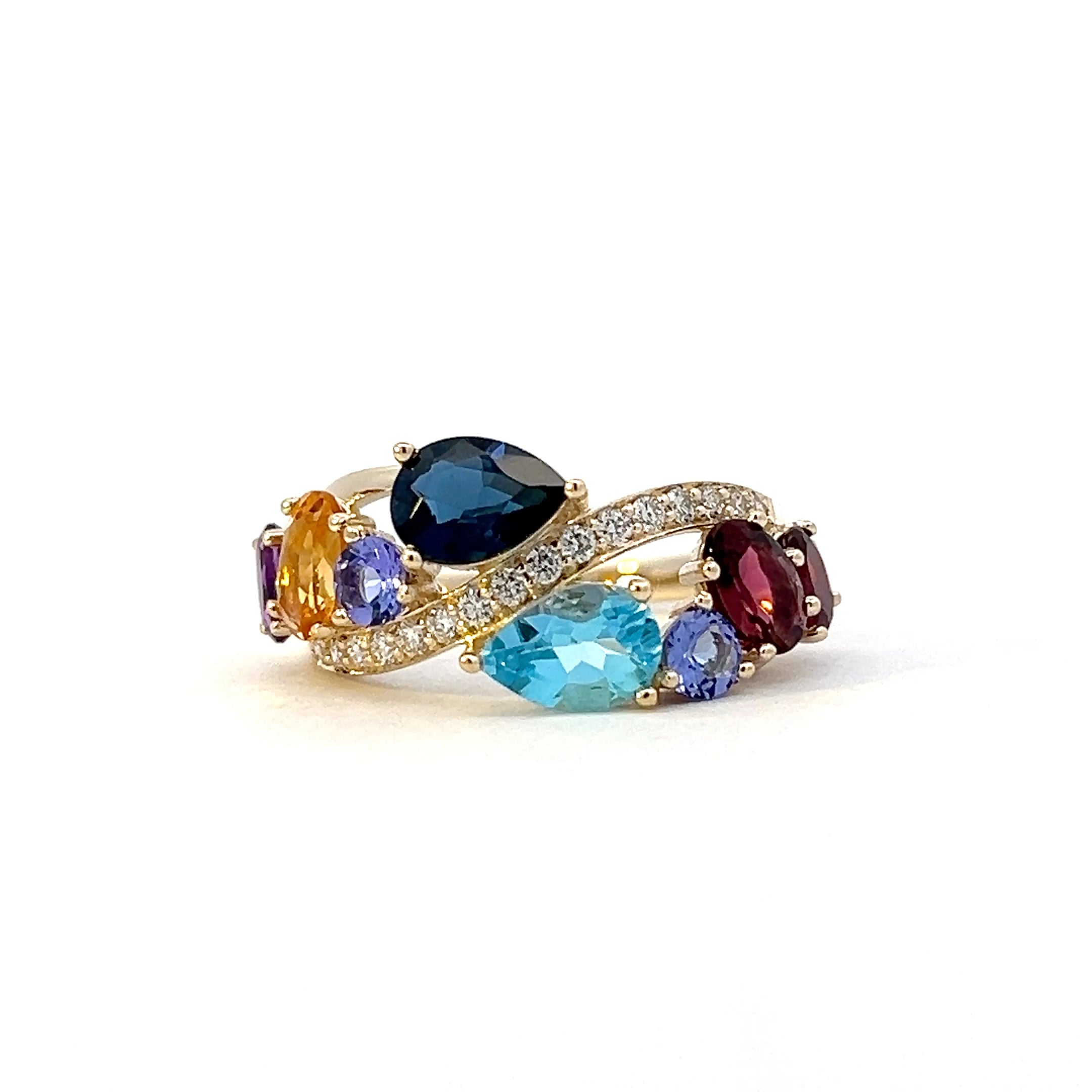 10K Yellow Gold Gemstones and Diamond Ring - 4 / yellow gold