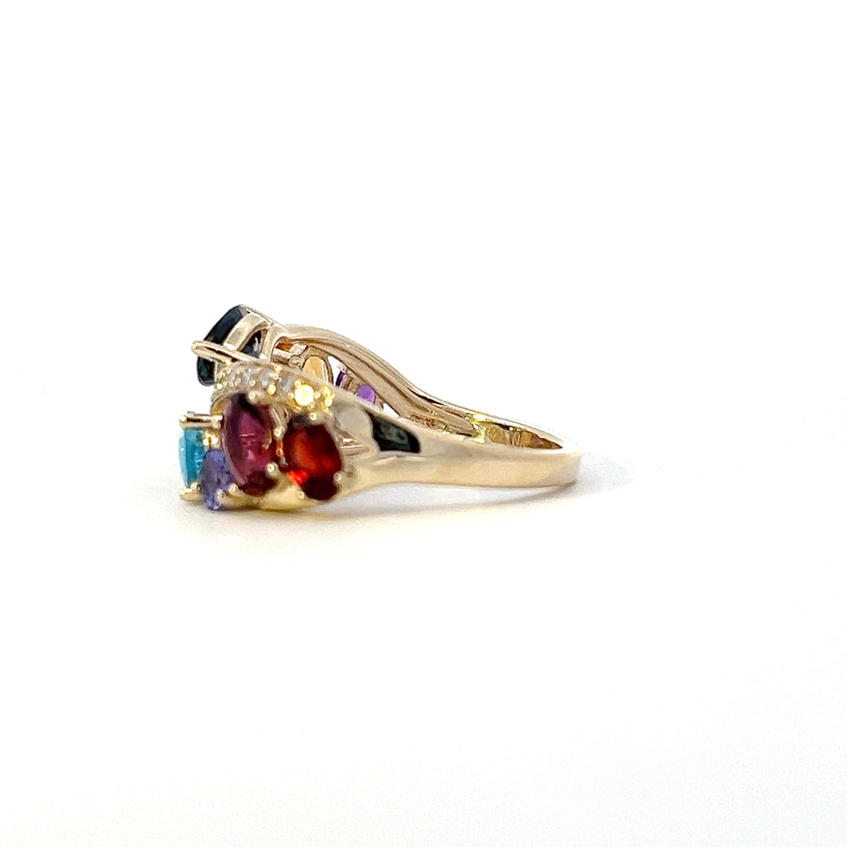 10K Yellow Gold Gemstones and Diamond Ring