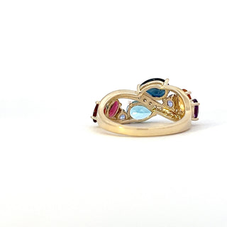 10K Yellow Gold Gemstones and Diamond Ring