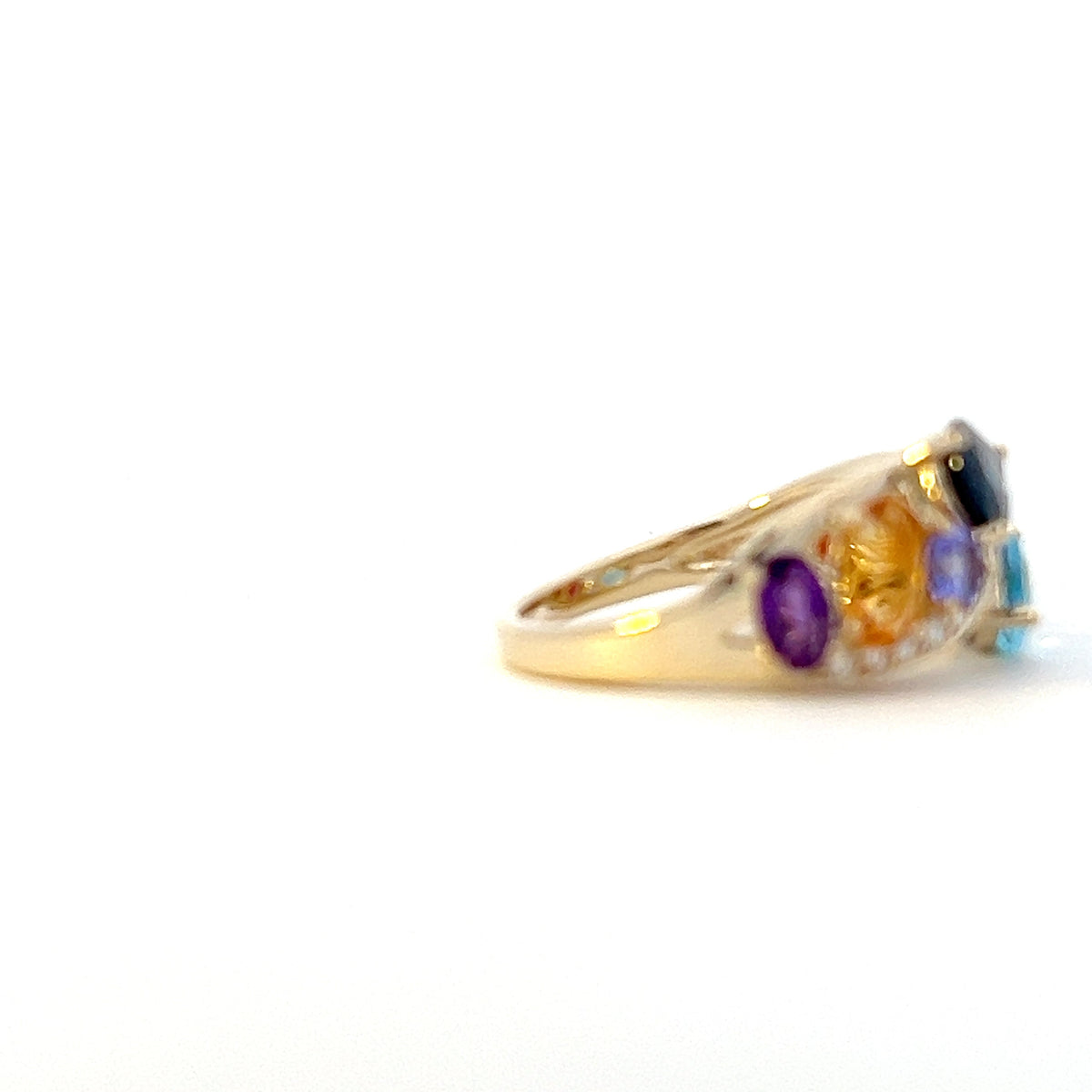 10K Yellow Gold Gemstones and Diamond Ring