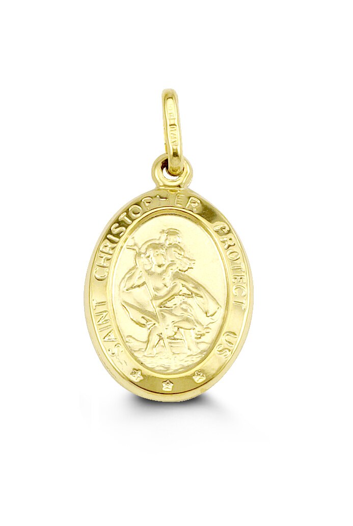 10K Yellow Gold Oval St. Christopher&#39;s 3D Charm -  24x13mm