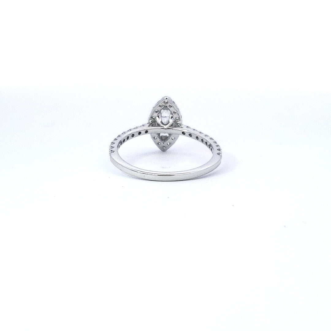 14K White Gold 0.97cttw Lab Grown Marquise Cut Halo Diamond Ring