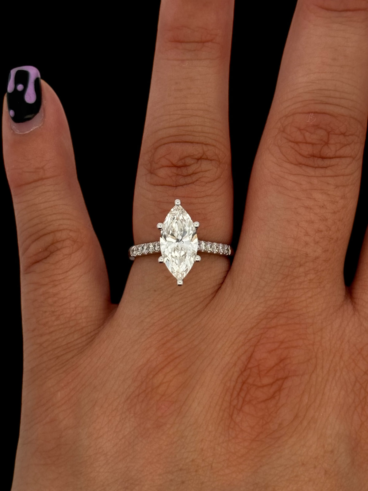 14K White Gold Lab Grown Marquise Diamond Engagement Ring
