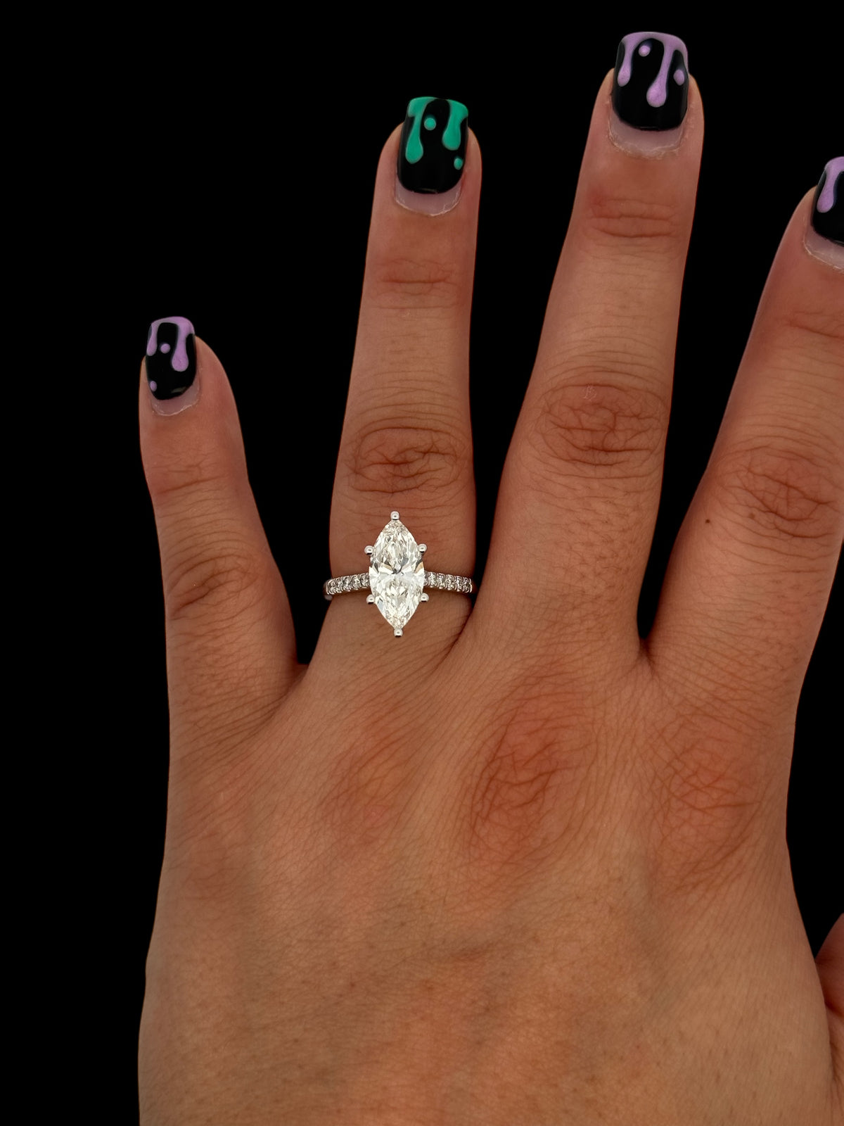 14K White Gold Lab Grown Marquise Diamond Engagement Ring