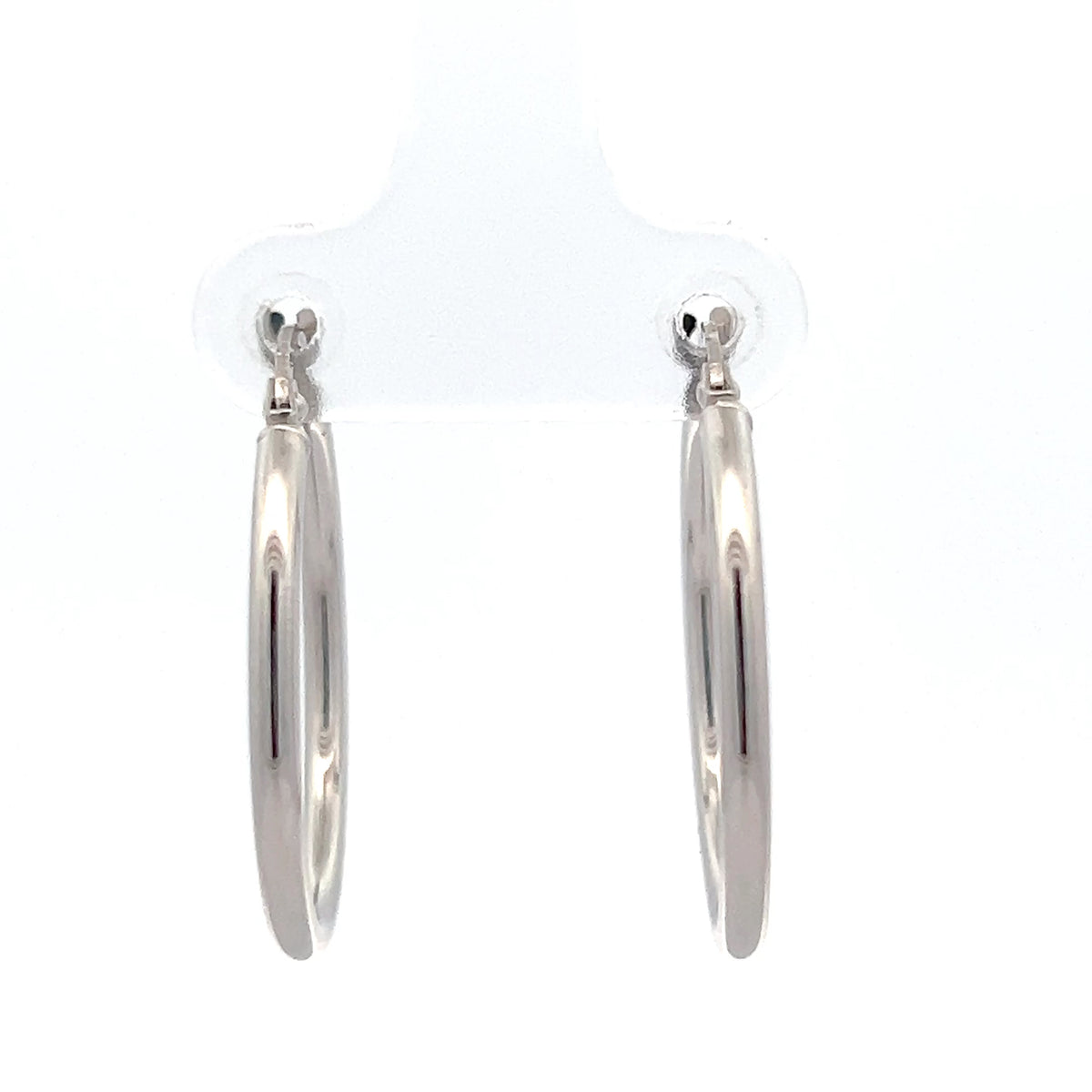 10K White Gold 2mm Tube  Hoop Earrings Large