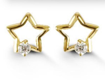 14K Yellow Gold Baby Star Earrings with Cubic Zirconia Screwback