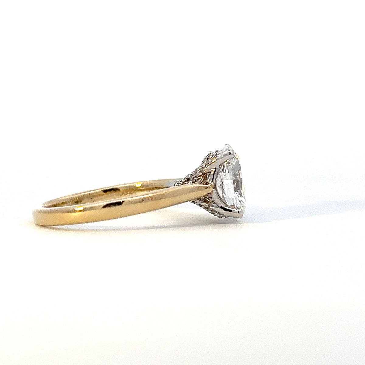 14K Yellow and White gold 2.157cttw Lab Grown Oval Diamond Ring with Hidden Halo