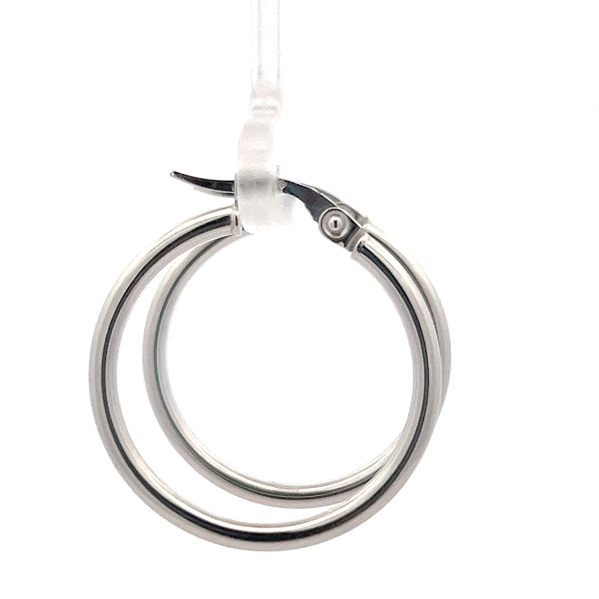 10K White Gold 2mm Tube  Hoop Earrings Large