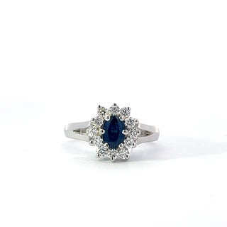 14K White Gold Sapphire and Natural Diamond Ring