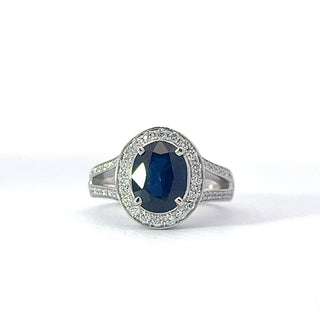 14K White Gold Sapphire and Natural Diamond Ring