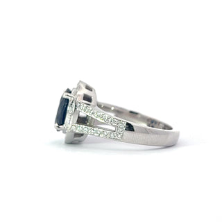 14K White Gold Sapphire and Natural Diamond Ring