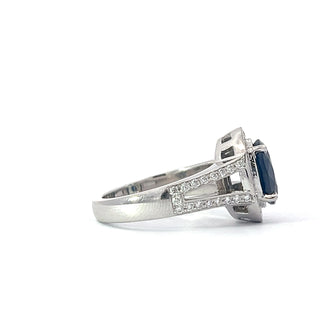 14K White Gold Sapphire and Natural Diamond Ring