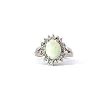 14K White Gold Opal and Natural Diamond Ring