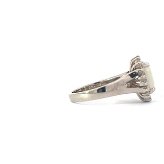 14K White Gold Opal and Natural Diamond Ring
