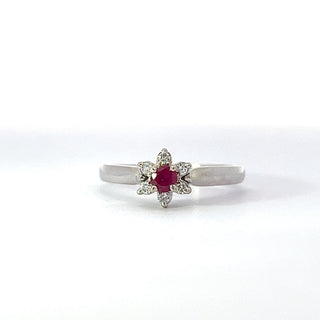 14K White Gold Ruby and Natural Diamond Ring