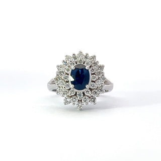 14K White Gold Sapphire and Diamond Cluster Ring
