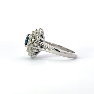 14K White Gold Sapphire and Diamond Cluster Ring