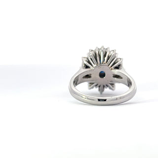 14K White Gold Sapphire and Diamond Cluster Ring