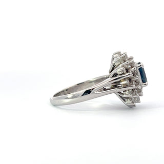 14K White Gold Sapphire and Diamond Cluster Ring