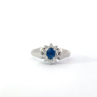 14K White Gold 0.55cttw Genuine Oval Cut Sapphire and 0.17cttw Diamond Ring