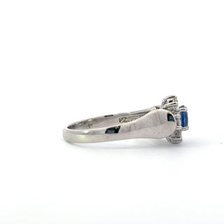 14K White Gold 0.55cttw Genuine Oval Cut Sapphire and 0.17cttw Diamond Ring