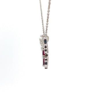 14K White Gold Ruby and Diamond Butterfly Necklace 18"