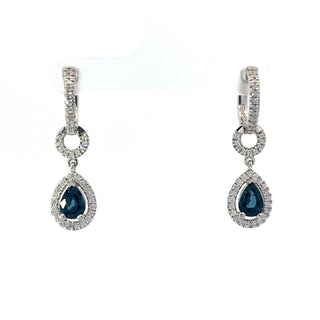 14K White Gold Sapphire and Diamond Drop Earrings